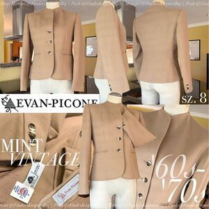 MINT VTG Evan Picone Camel Tailored Collarless Blazer Cropped Jacket Wool Blend
